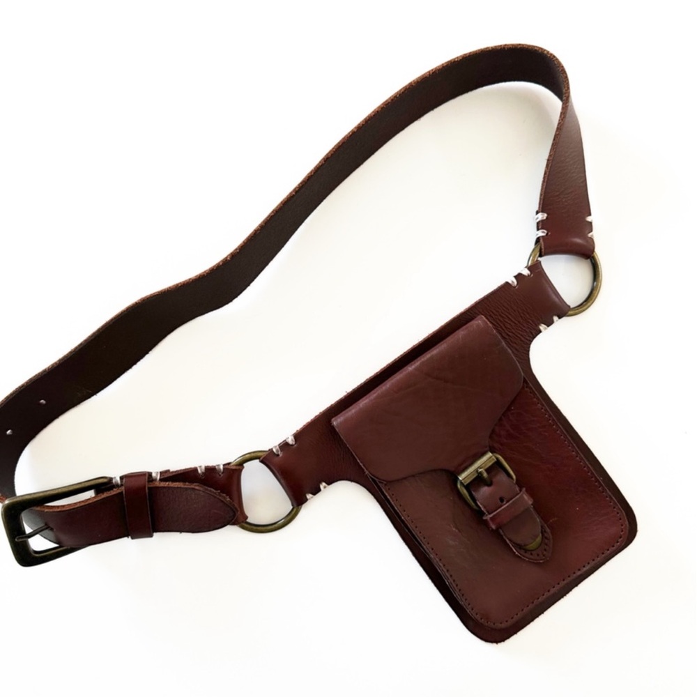 Athleta Leather Brown Belt Waist Bag Purse